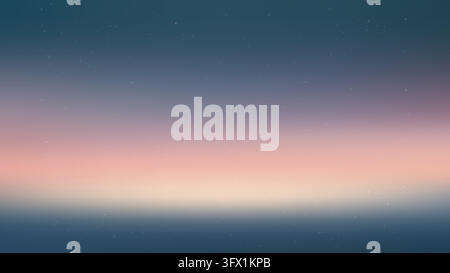 Grainy twilight sky background with blue and pink gradation featuring a soft pastel gradient and subtle noise with a warm peach band of light near the Stock Vector