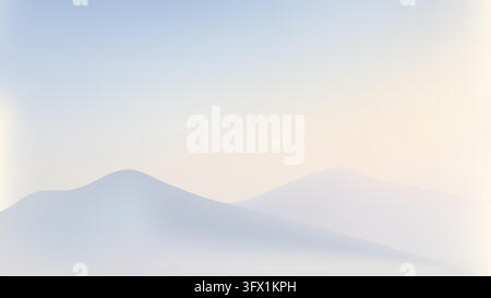 Pastel blue mountain background with smooth gradient shading and gentle sky gradation into cream featuring soft overlapping ridges and pale gray slope Stock Vector