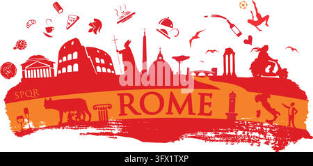 Skyline Landmark Banner Vector Illustration with Italian Symbols Stock Vector