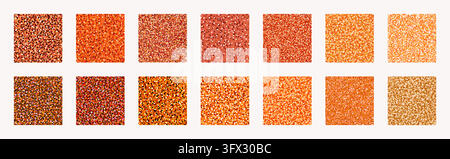 Seamless copper glitter pattern with sparkle sequin swatches in orange, peach and bronze on white background. Shiny metallic glitter texture for Stock Vector