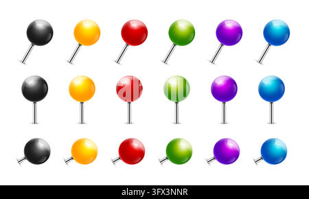 Pushpin thumbtack 3d icon set. Map pin vector realistic tack thumb isolated icon Stock Vector