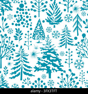Seamless background of blue trees in a winter Christmas forest. Happy New Year . Vector illustrations. Stock Vector