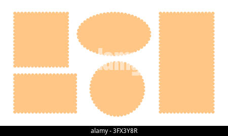 Scallop frame shape square border circle oval pattern. Scallop label scrapbook border vector label icon. Stock Vector