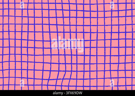 Hand drawn seamless pattern with an irregular warped grid in pink and blue. A playful abstract geometric design with a retro feel, suitable for textil Stock Vector