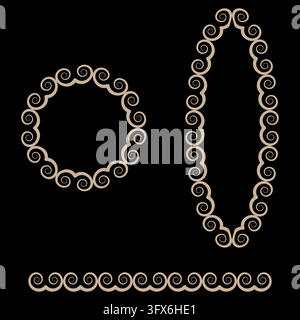 Vintage spiral scroll curl circle and oval frame icon vector on dark backdrop. eps 10. Stock Vector