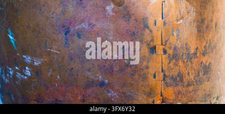 Authentic Riveted Copper Surface with Vertical Seam and Natural Oxidation. Warm Light from the Left. Lots of Free Space for Design. Stock Photo