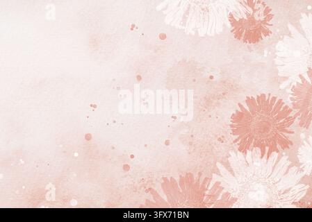A pattern made from prints of dried flowers on a pastel watercolor background. Stock Photo