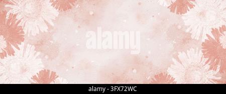 A pattern made from prints of dried flowers on a pastel watercolor background. Stock Photo