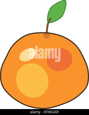 Wobbly crayon doodle of a ripe mango with orange blush patches, a stem, leaf and shine on white Stock Vector