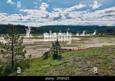 Yellowstone Spring Steam Water vapor over Midway Geyser Basin, Yellowstone National Park ...