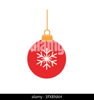 Red Christmas tree bauble with white snowflake isolated on white background Stock Vector