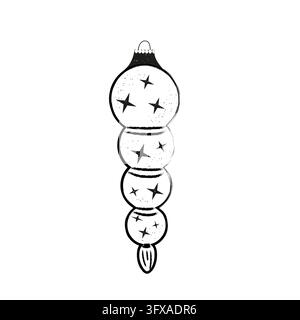 Christmas icicle ornament illustration on white background, isolated black and white hanging decoration with stars, festive winter holiday design elem Stock Photo