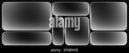 Morphism ui glass with glassmorphism rectangle 3d for box translucent button. Hud effect matte with png transparent frosted for text background cta. L Stock Vector