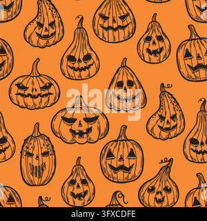 Pattern featuring Halloween Jack o lanterns Stock Vector