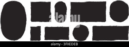 Different brush stroke border set. Hand made geometric frame collection. Rough edge grunge shapes for text box, collage, banner, sticker, label, poster. Rectangle and ellipse textured elements. Vector Stock Vector