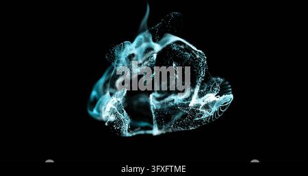Abstract digital art featuring swirling blue and white particles on black background. motion, design Stock Photo