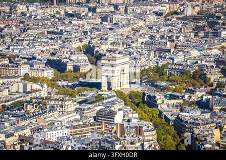 Paris. Arc de Triomphe or Triumphal Arch in Paris aerial view. Capital of France Stock Photo