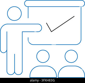 Presenter Pointing to Board with Checkmark Icon for Business Seminar Stock Vector
