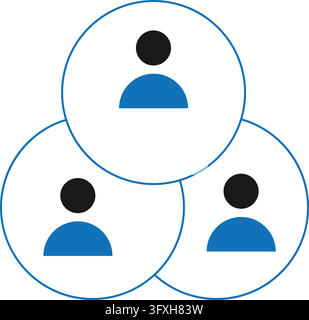 Three Connected User Profile Icons in Circles Representing Team Network Stock Vector