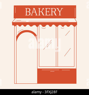 Bakery shop facade illustration in modern line art style for cafe or pastry shop branding concept, food delivery design, menu or packaging Stock Vector