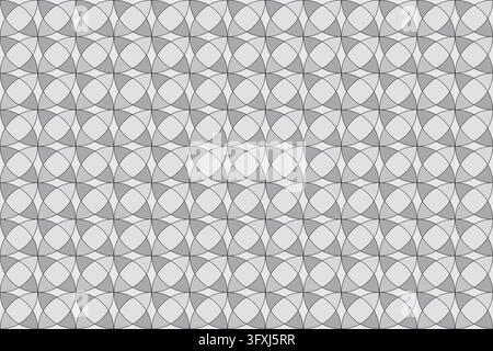 Elegant luxury kaleidoscope geometric pattern with gray and white glass-like ornamental shapes, seamless monochrome repeatable background for Stock Vector