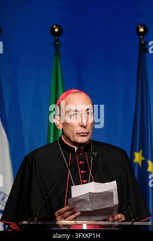 Waldorg Rome Cardinal Baldassarre Reina speaks at the podium during the opening ...