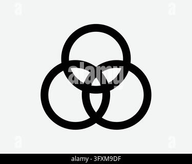 Black outline three overlapping circles icon linear vector symbol with Venn diagram intersection for color mixing blend design and creative interface Stock Vector