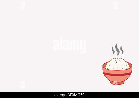 Minimal Japanese rice bowl illustration with generous copy space, perfect for Asian restaurant menus, food promotions, recipe blogs, and culinary Stock Vector