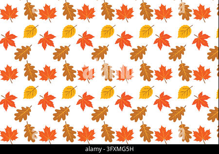 Repeating autumn maple leaf pattern in warm seasonal colors, perfect for fall packaging, greeting cards, fabric prints, invitations, and decorative Stock Vector