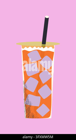 Summer Korean drink with ice cubes. Vector lemonade illustration suitable for stickers, posters, cards or prints. Stock Vector
