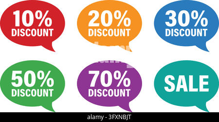 Collection of oval chat cloud badges representing various discount levels for ecommerce marketing campaigns. Stock Vector