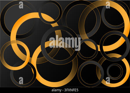 Abstract Black and Gold Overlapping Circles Background Luxury Geometric Design Stock Vector