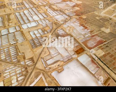 Aerial view of geometric salt pan grids near Santa Maria on Sal Stock Photo