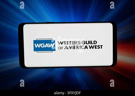 In this photo illustration, the logo of union Writers Guild of America ...
