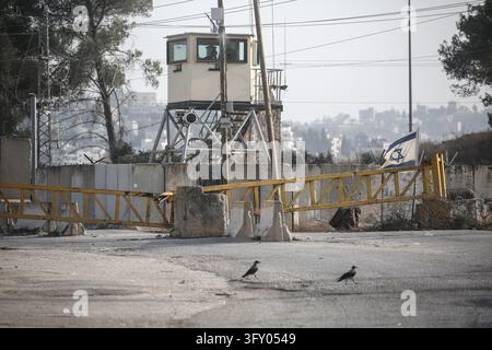 General view of a closed military gate at a checkpoint south of the ...
