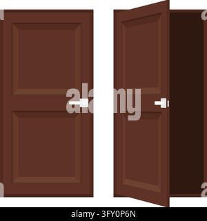Closed and Open Wooden Door Icon Set Vector Illustration Stock Vector