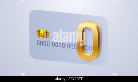 3D credit card with gold zero number represents zero interest or commission finance. Vector illustration Stock Vector