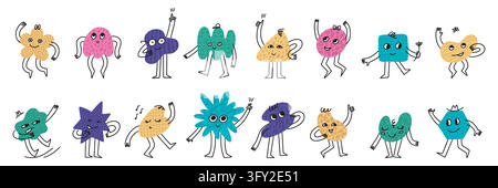 Geometric characters. Cartoon children figure form for happy education learning, triangle child person. Friendly shapes wave and dance, creativity person. Vector graphic simple doodle isolated set Stock Vector