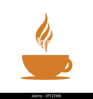 A clean and minimalist vector illustration of a hot coffee cup featuring rising steam in a warm brown tone against a pure white background. This graph Stock Vector