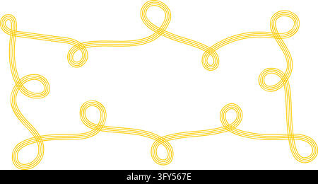 Frame with yellow curly striped borders isolated on white background. Pasta, ramen, noodle or spaghetti vignette for Italian or Chinese restaurant menu or banner. Vector flat illustration. Stock Vector
