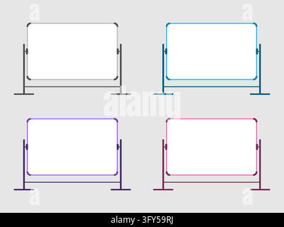 Vector illustration set of colorful mobile whiteboards on stands for office presentations and educational seminars. Stock Vector