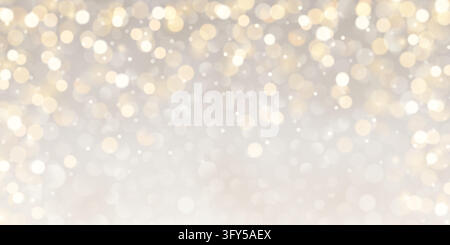 Soft golden and creamy bokeh background with gentle blurred circles of light on a subtle light gray canvas, perfect for festive designs. Stock Vector