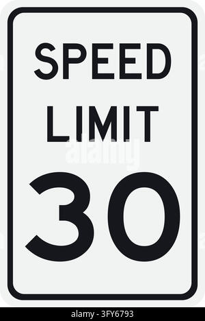 US speed limit 30 road sign vector illustration isolated on white background Stock Vector