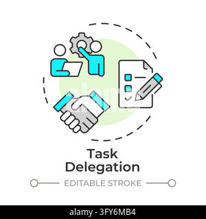 Task delegation flat linear concept icon Stock Vector