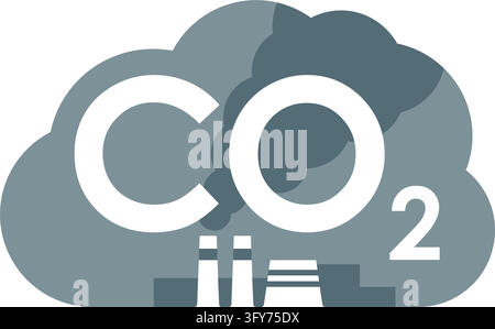 CO2 carbon dioxide emissions icon - harmful air carbon contamination emblem with smoking cooling towers inside O letter - isolated vector Stock Vector