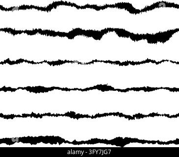 Set horizontal realistic seamless damaged borders, holes in sheet of paper with torn texture edges on transparent background. isolated vector illustra Stock Vector