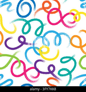 Crayon curly squiggles seamless pattern Stock Vector