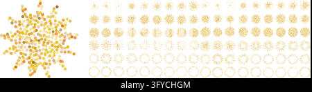 Set of gold confetti stars icons. Star shapes collection. Shiny simple stars pack. Christmas star objects isolated on transparent bg. Vector png Stock Vector