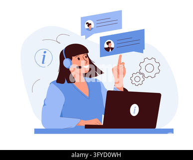 Vector illustration, customer service, hotline operator advises customer, online global technical support 24/7, customer and operator vector. Customer Stock Vector