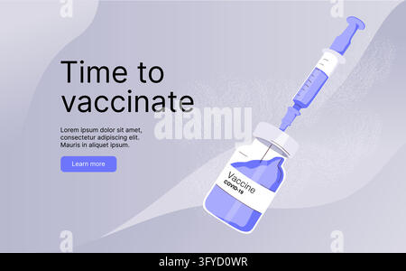 Healthcare and medical concept, corona virus vaccination, immunization. Vaccination concept design. Time to vaccinate banner - microscope and syringe Stock Vector